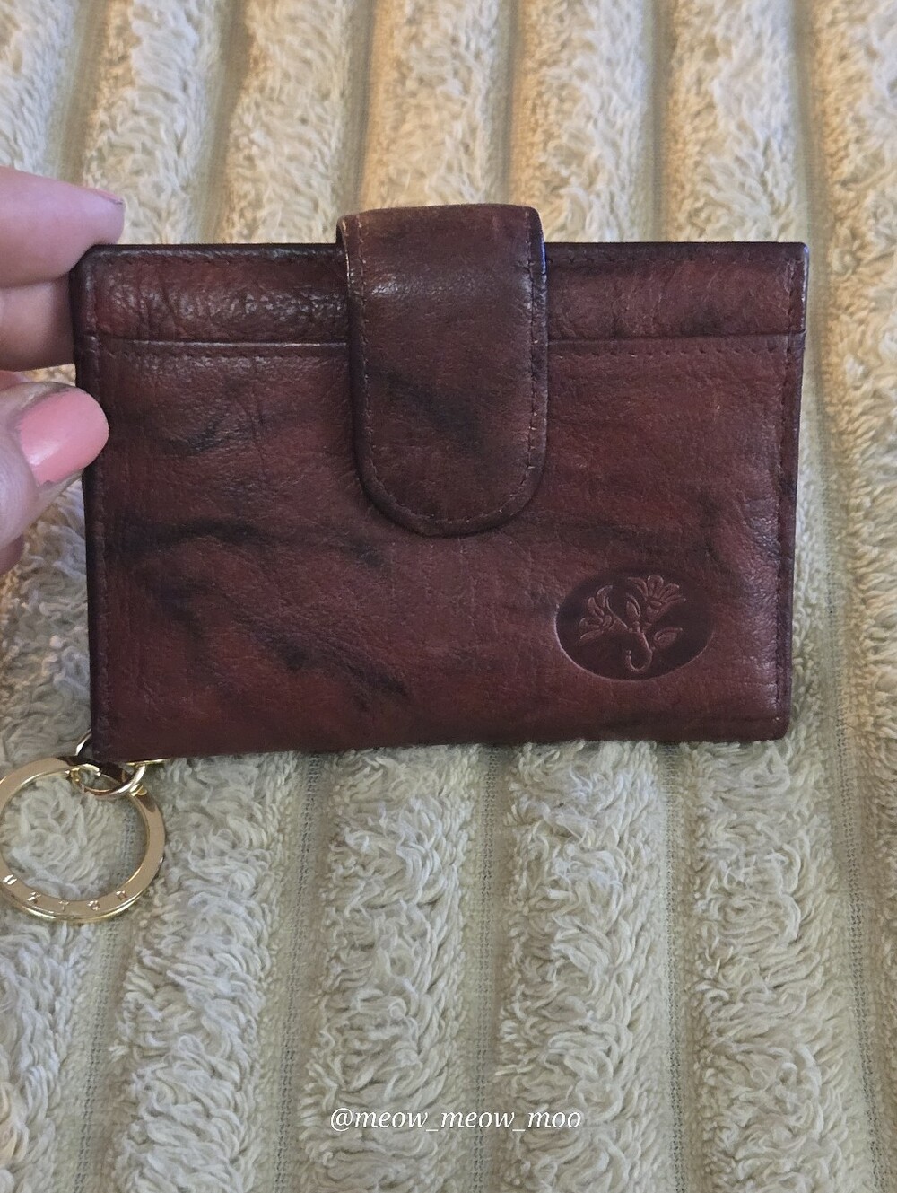 Buxton Brown Leather Top Grain Cowhide Wallet ID Key Ring